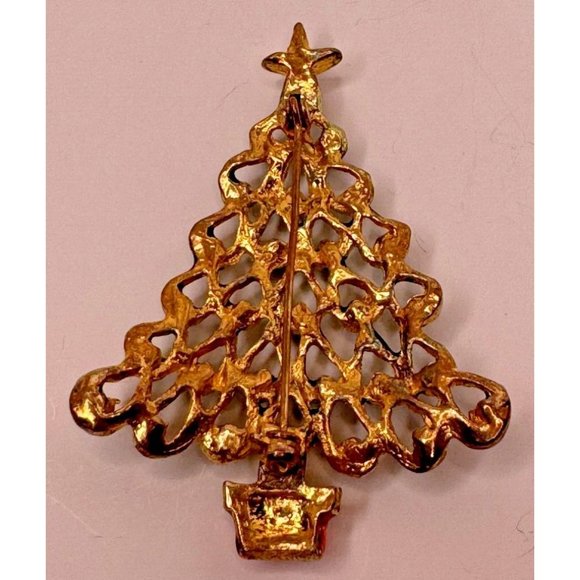 Christmas Tree Brooch Pin Vintage Jewelry Green Star Top Textured 2.5 inch - Picture 5 of 5